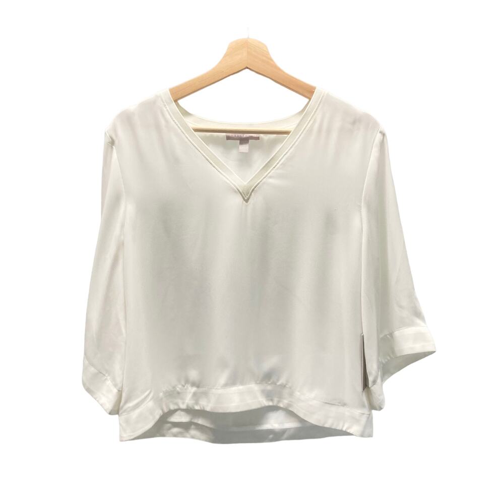 Chelsea 28 Nordstrom Dual Layer White V-Neck 3/4 Sleeve Blouse Top
